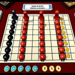 Strategic Royal Match Gameplay**

*   Prompt: Royal Match game board, focus on the bottom, cascading matches, strategic use of boosters (Royal Hammer, Light Ball, Rocket), bright and colorful.

**