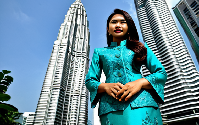 **

A professional woman in a modest kebaya, standing in front of the Petronas Twin Towers in Kuala Lumpur, fully clothed, appropriate attire, safe for work, perfect anatomy, natural proportions, professional photography, high quality.

**